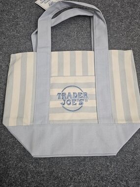 Trader Joe's Light Blue & Cream Striped Canvas Tote Limited Edition Summer 2026